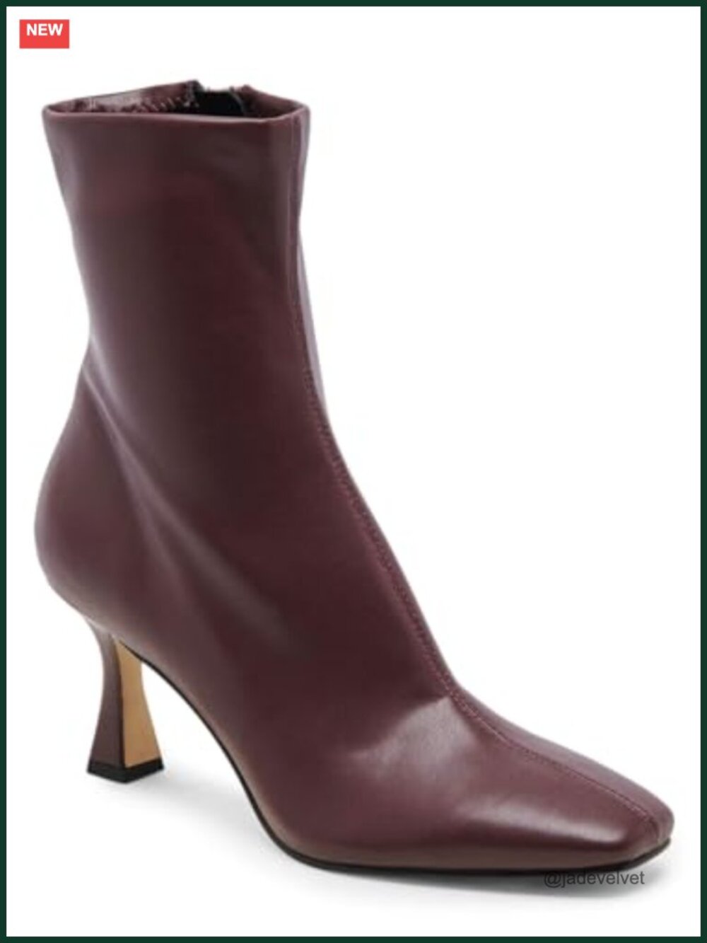 Kitten Heel Ankle Boots Square Toe Side Zip Faux Leather Booties